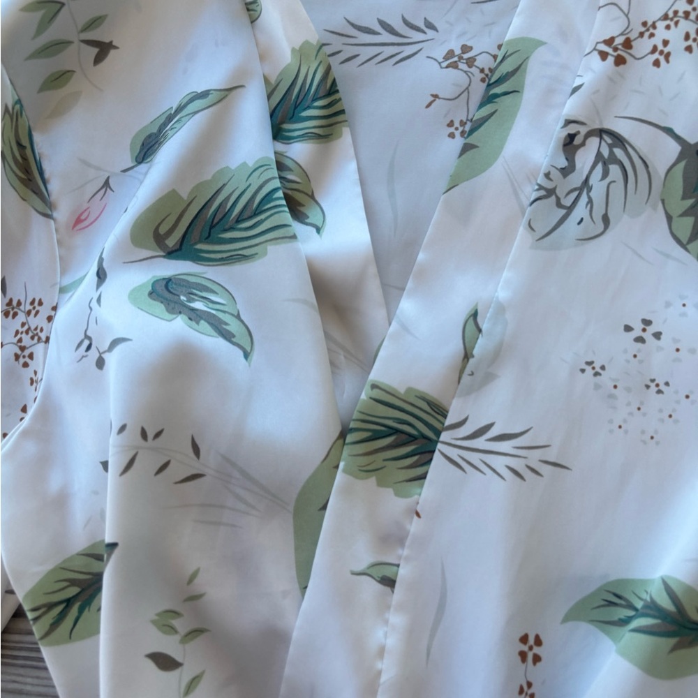 SHEIN Floral Satin Robe Dress | Bell Sleeve Kimono Mini (Runs Small) - Picture 2 of 4